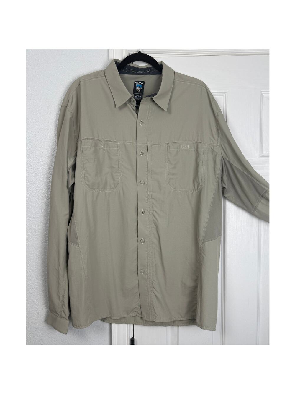 Kuhl Mens XXL Tan Nylon Hiking Shirt Long Sleeve Outdoor Vented